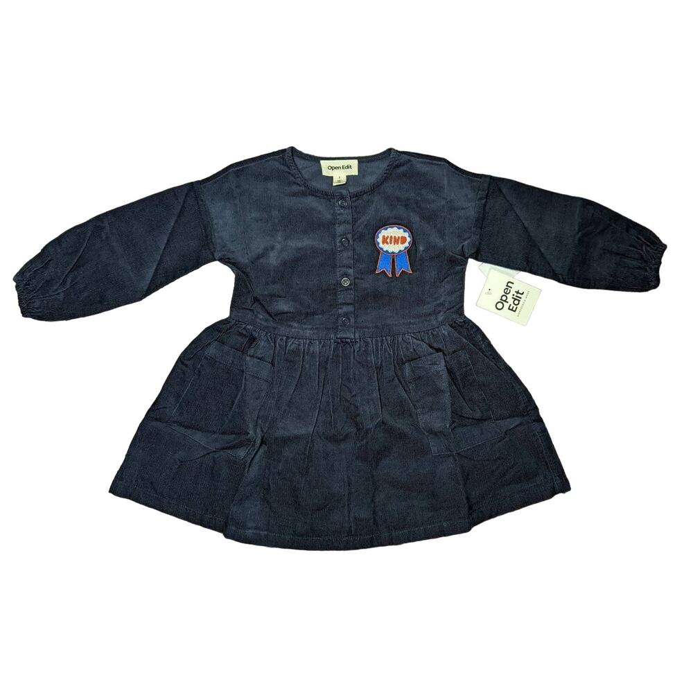 NWT Open Edit Corduroy Henley Dress Kids' Girl Navy Kind Award Patch Size 2
